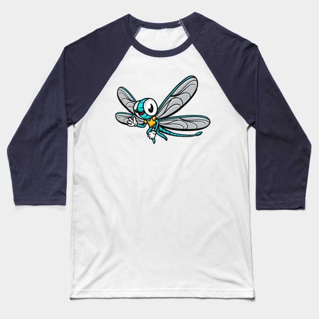 Cute Anthropomorphic Human-like Cartoon Character Dragonfly in Clothes Baseball T-Shirt by Sticker Steve